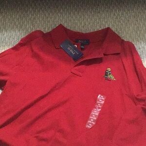 Polo by Ralph Lauren Teen boy Red Polo long sleeve Shirt with Holiday Bear